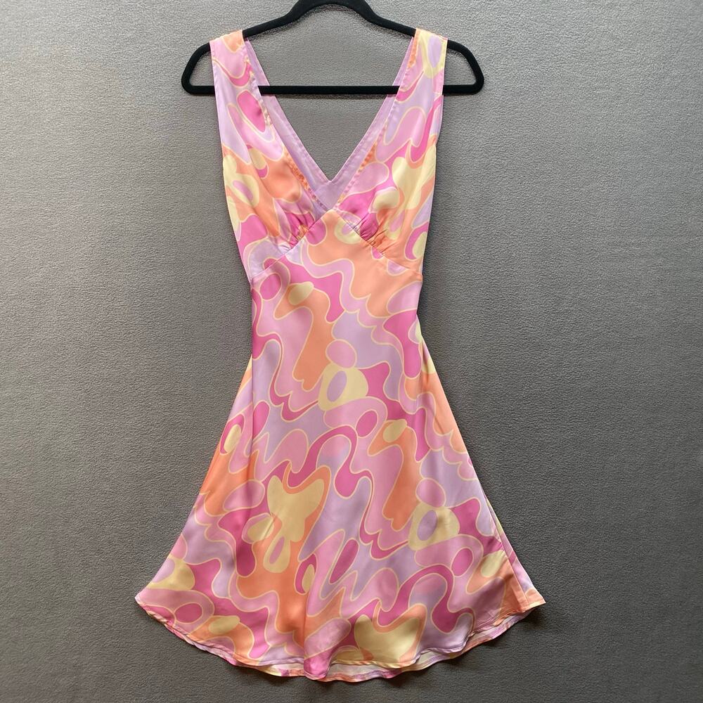 Peppermayo Psychedelic Audrey Vintage‎ Mini Slip Dress Womens 4 Dopamine Retro